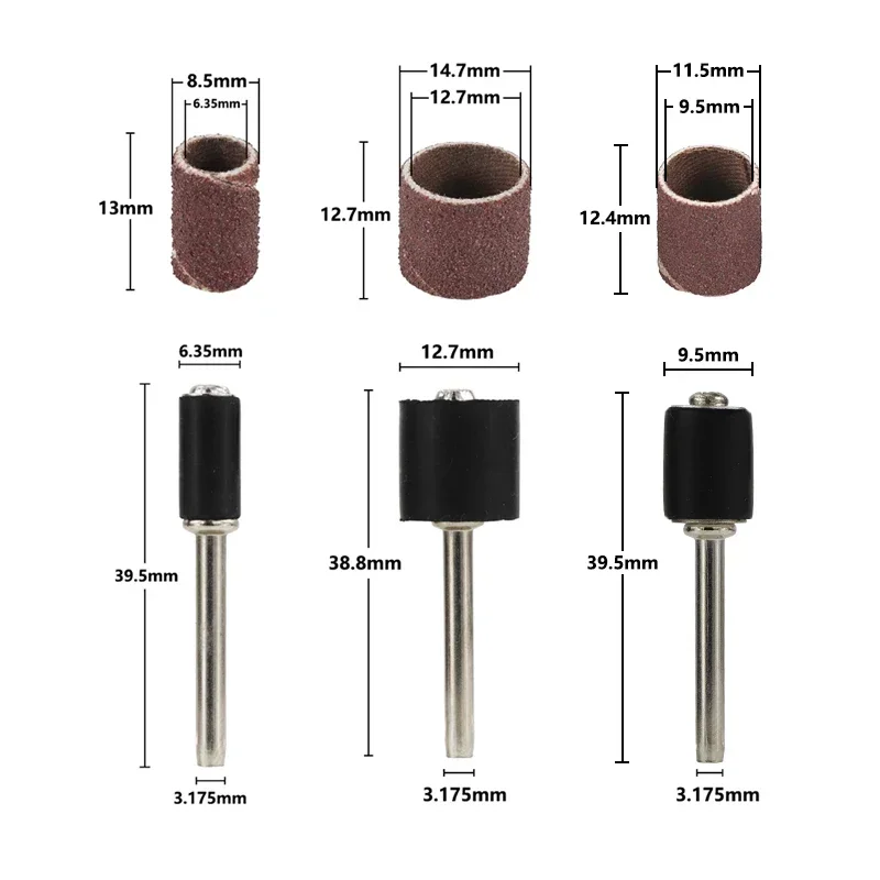 Sanding Drum Set, Including 1/4 3/8 1/2 Inch Drum Sander Sanding Sleeves Mandrels, for Dremel Rotary Tool Abrasive Sanding Disc