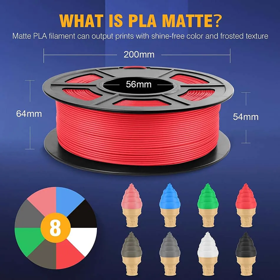 Filamento per stampante 3D JAYO PLA Matte 1.75MM filamento 3D a ferita ordinata PLA 1.1KG finitura opaca liscia materiali di stampa 3D