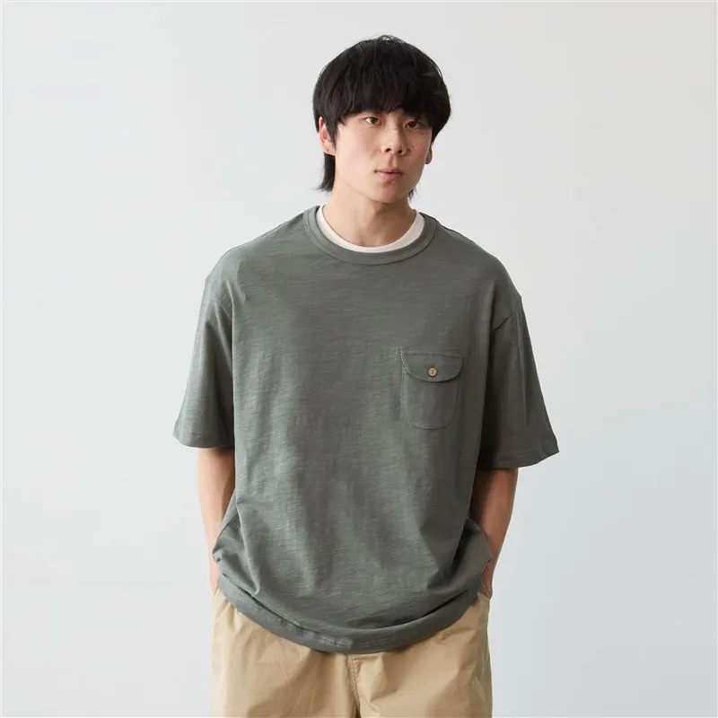 

Loose Fit Men's T-irt Bamboo Cotton ort Sve round Ne ket Tee Breathable Summer Versatile Pure Color Base Layer