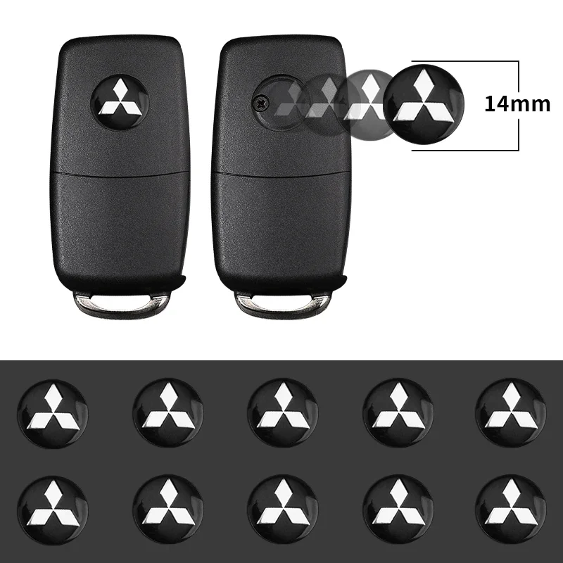 14mm Remote Control Car Key Emblem Sticker Accessories For Mitsubishi Ralliart Lancer 9 10 Asx Outlander Asx 3 Pajero Sport L200