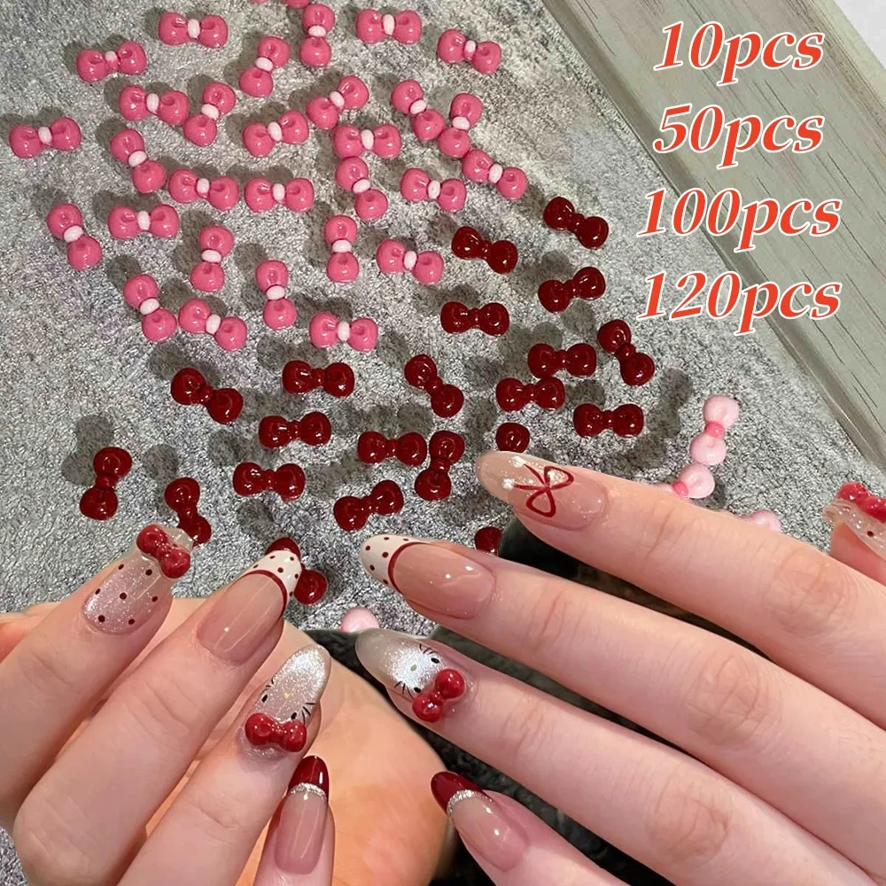 10/50/100/120 Uds. De dijes para uñas con lazo Kawaii, rosa claro/Rosa roja/Borgoña, lazo de dibujos animados, decoración artística para uñas, Mini suministros coreanos para uñas DIY *