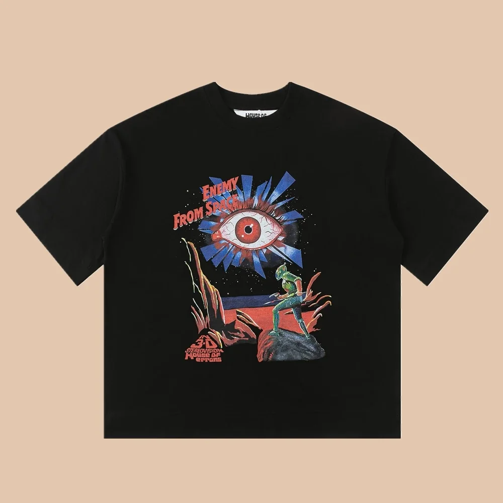 Frog Drift Streetwear Luxury Brand HOUSE OF ERRORS Graphics Printed Vintage Clothing Loose Oversized Tees Tops T Shirt For Men