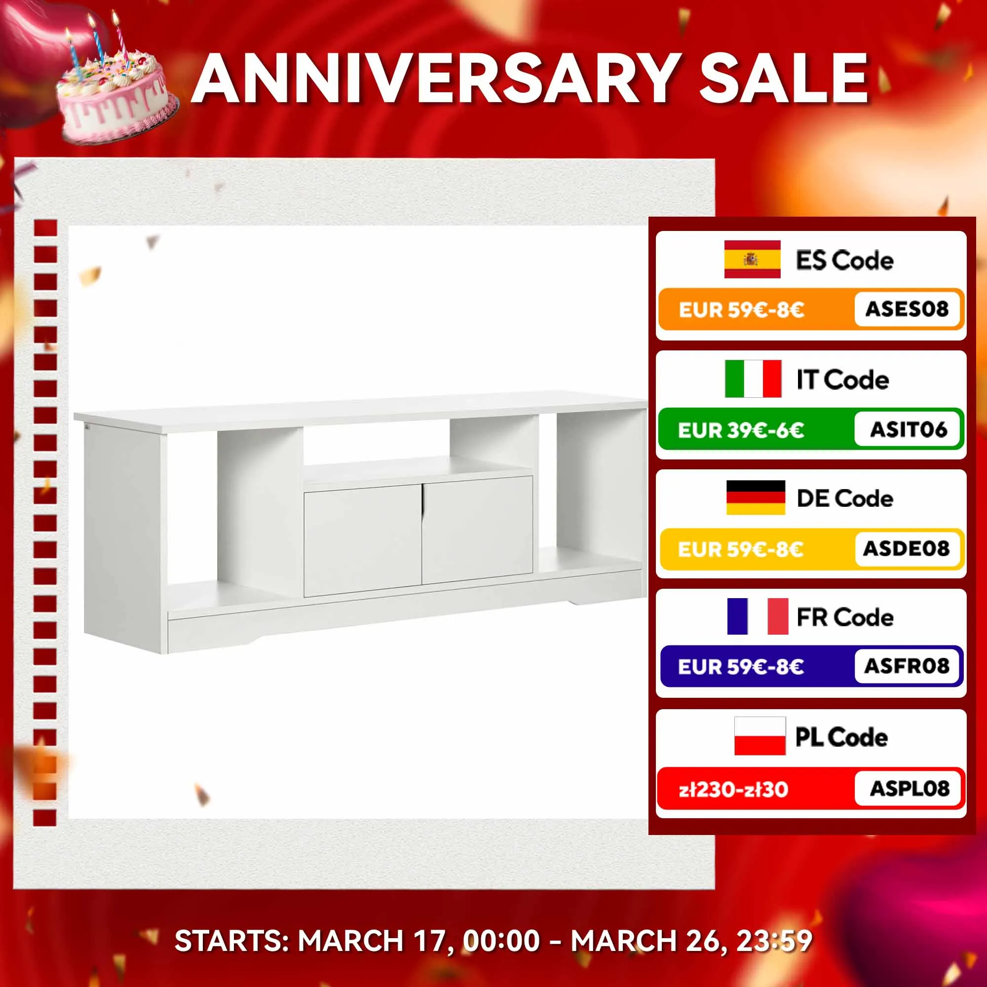 Mobile TV HOMCOM fino a 42 con mobiletto 3 scomparti open 120x30x41cm