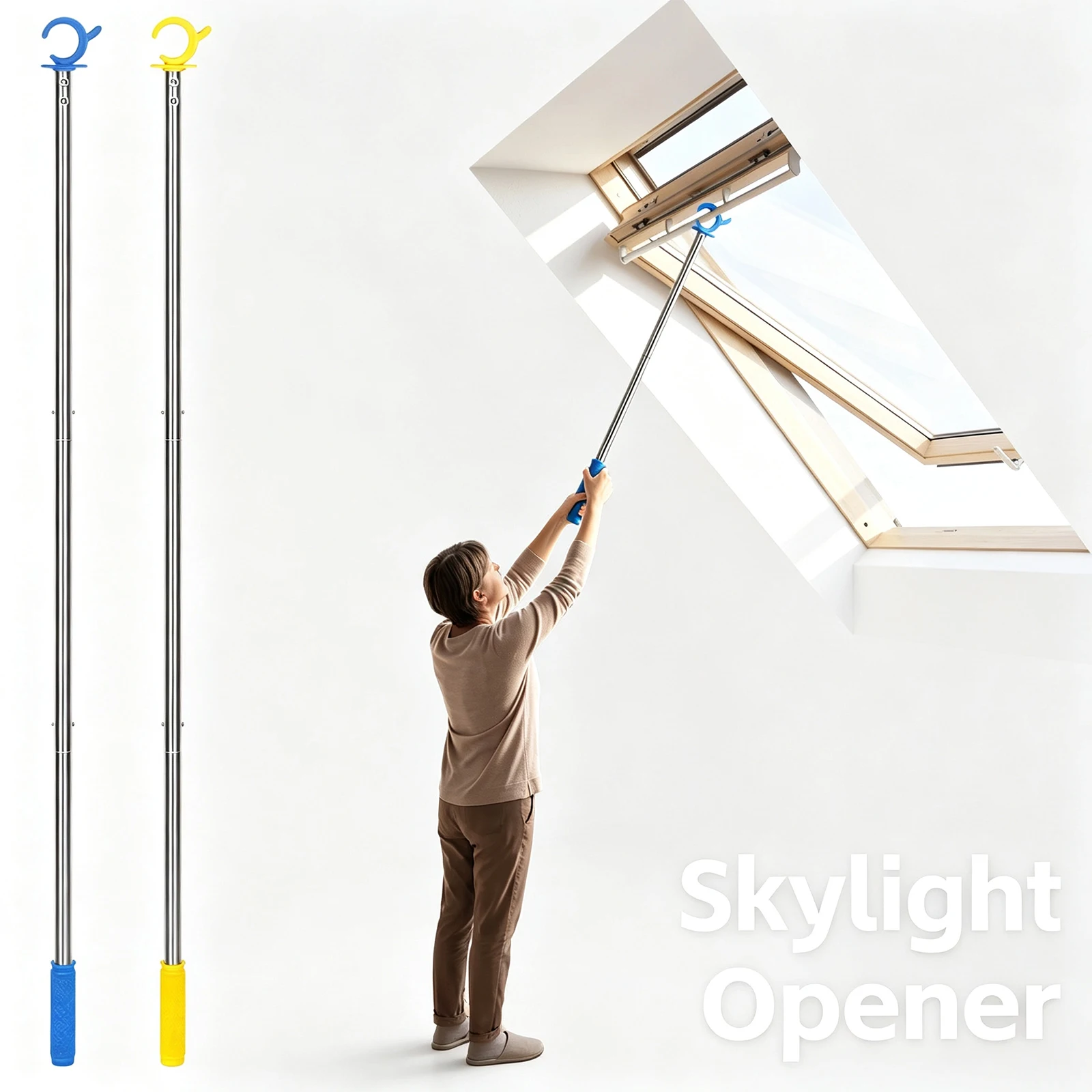 Roof Window Pole Opener Window Opener Pole Stainless Steel Skylight Opener Rod Blind Opening Assistant Pole for Skylight Blind
