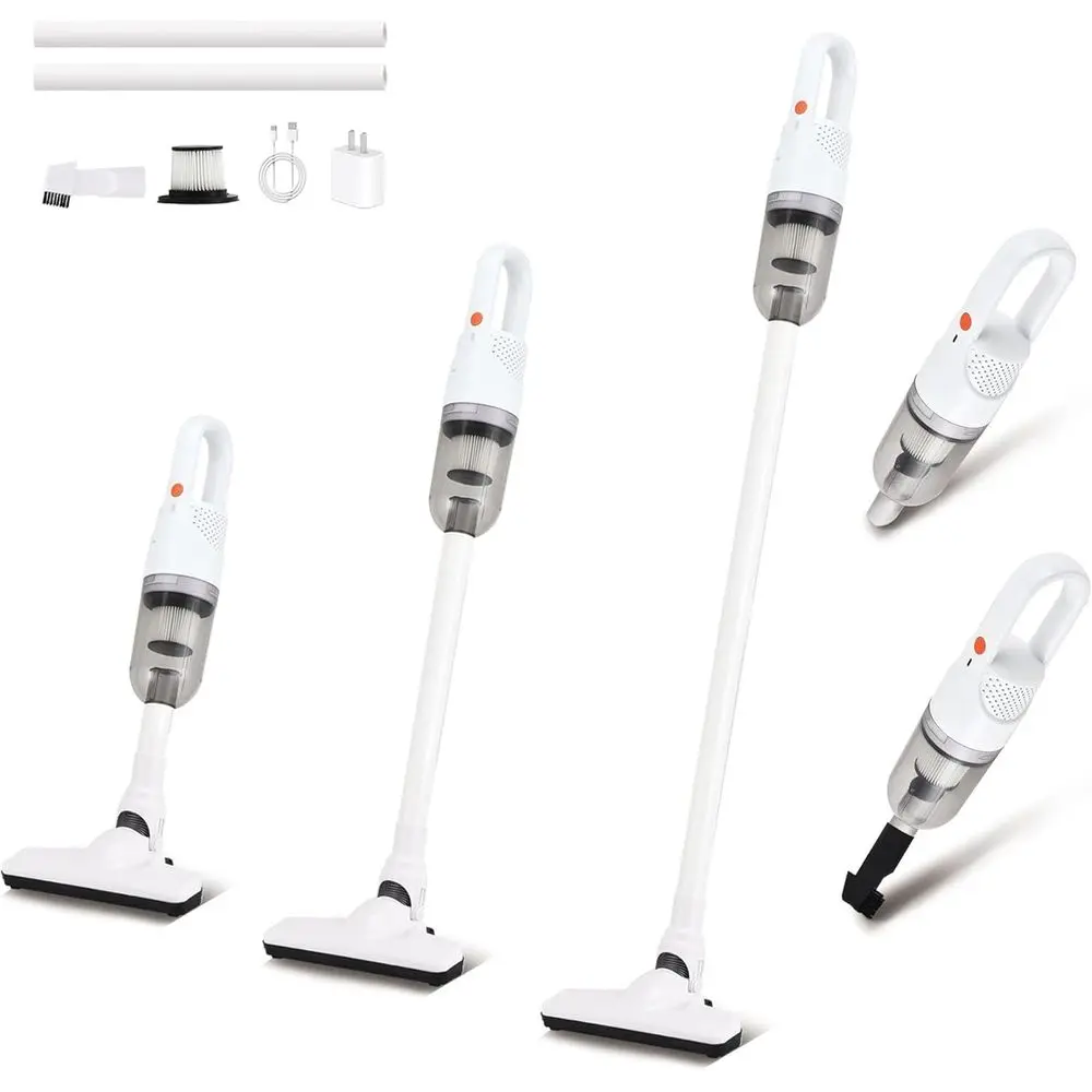 Ultra-Lightweight 6-in-1 Portable Vacuum Cleaner for Home and Car, Ideal for Pet Hair Removal (White Cordless)