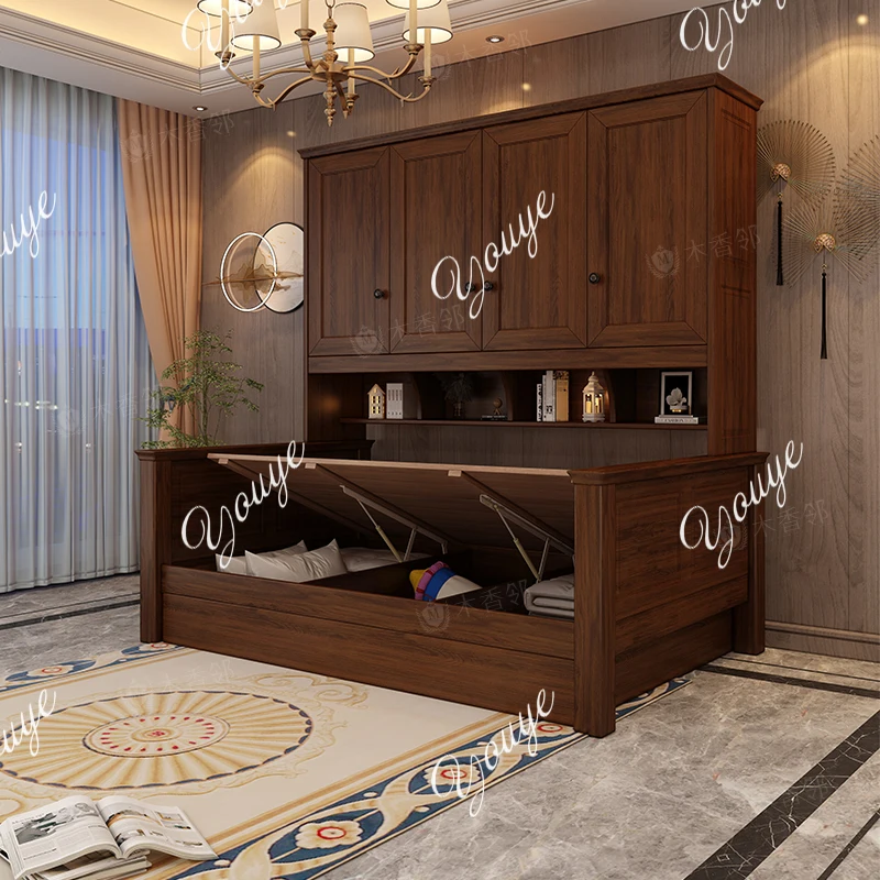 

American All-solid Wood Wardrobe Bed Integrated Small Apartment Household Tatami Space-saving Children's Storage Bed Boys And Gi