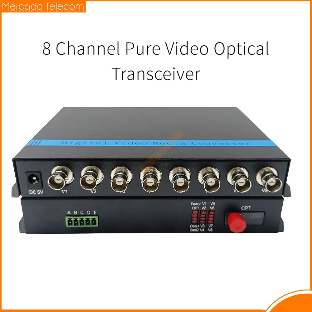 8 Channels Video over Fiber Optic Media Converters for Camera Surveillance Transmitter and Receiver Single Mode Simplex