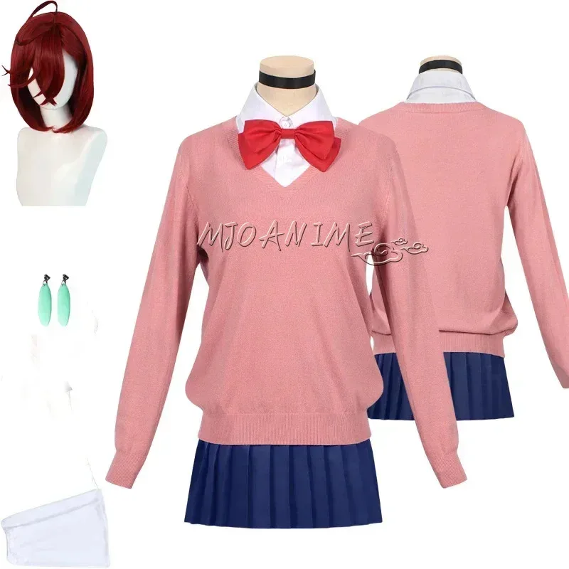 

in stock Momo Ayase Cosplay Costume Wig Anime Dandadan School JK Uniform Earrings Pink Sweater Skirt Halloween Party Women
