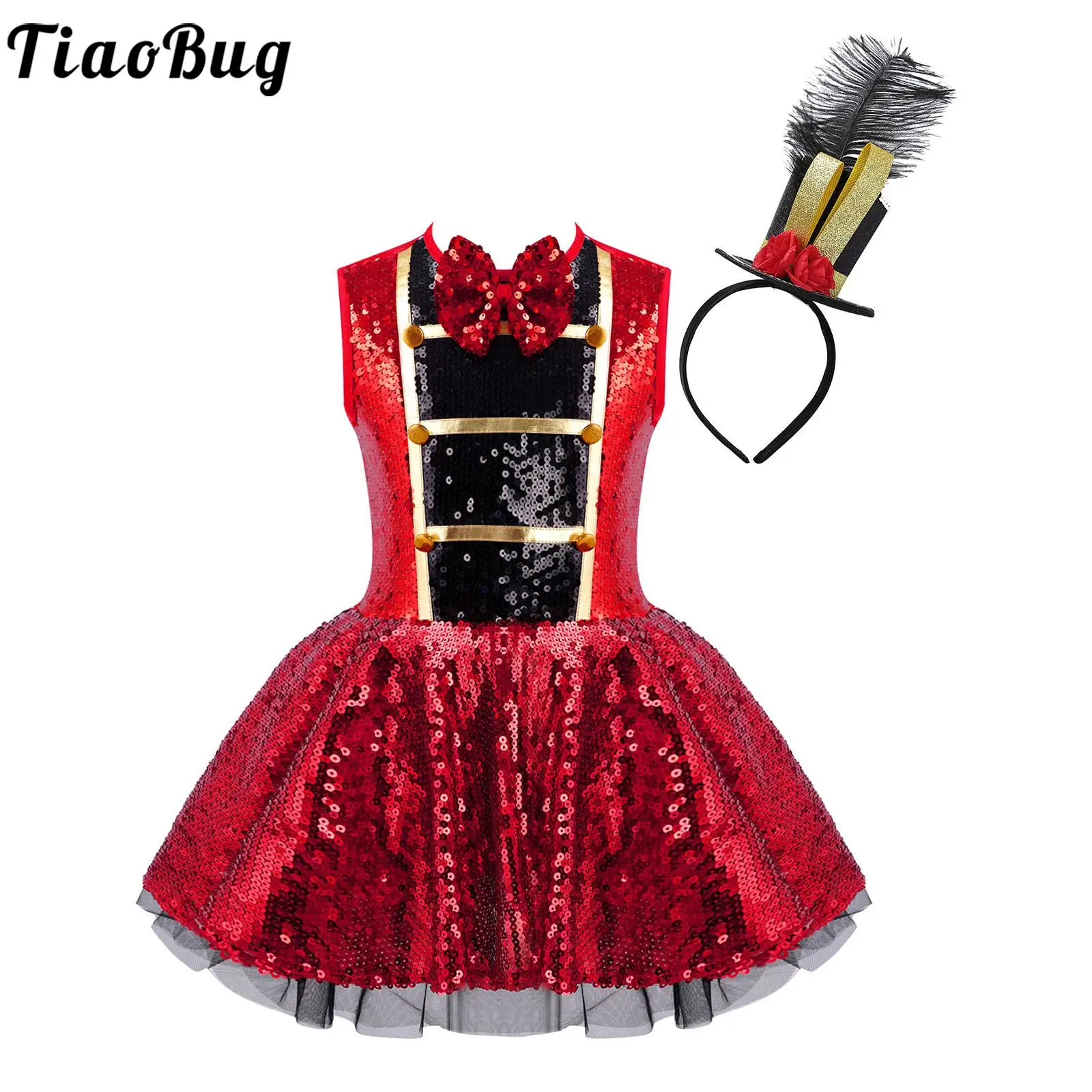 

Girls Sequins Circus Ringmaster Cosplay Costume Set Mesh Tulle Tutu Ballet Leotard Dress Halloween Nutcrackers Drummer Uniform