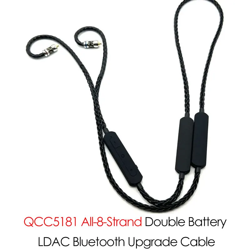 QCC5181 All-8-Strand Double Battery Bluetooth Upgrade Cable LDAC aptX Lossless Multipoint Replacement Cord Mic aptX Voice cVc10