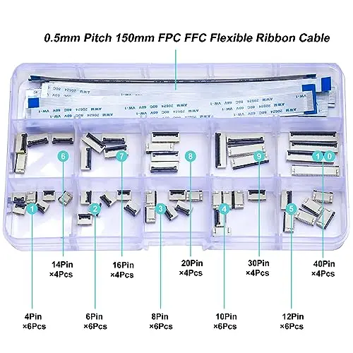 Kit de connecteurs de câble plat flexible, 0.5mm, 4 broches, 6 broches, 8 broches, 10 broches, 12 broches, 14 broches, 16 broches, 20 broches, 30 broches, 40 broches, FDavid FPC, 0.5mm, RS-Kit