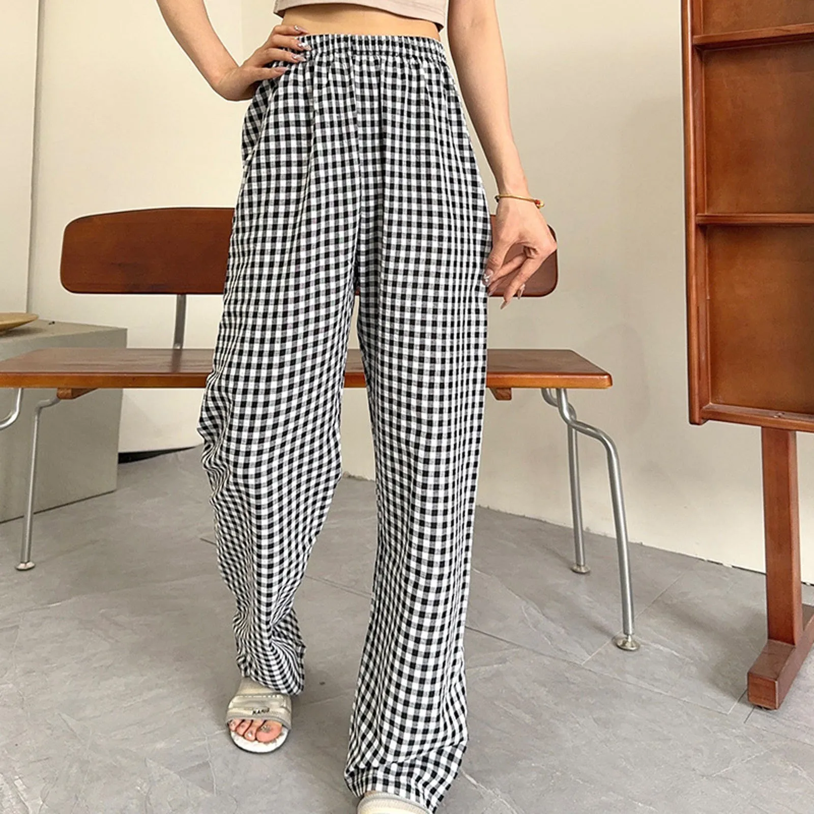 Women's Casual Floral Plaid Pajamas Pants Comfortable Elastic Waistband Wide Leg Home Clothes Loose Women Sleep Shorts For Women