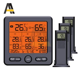 Stazione meteorologica termoigrometro digitale a LED elettronico multifunzione temperatura Wireless interna/esterna con 3 sensori remoti