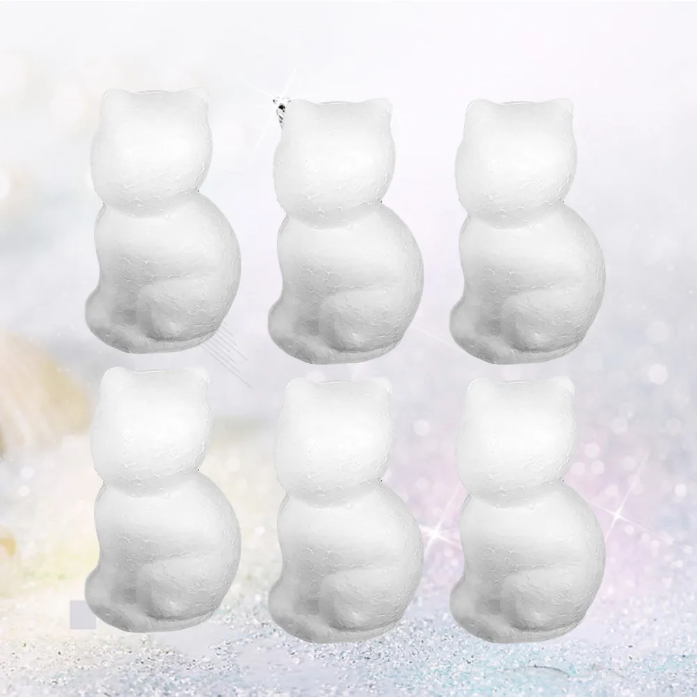 6Pcs 120Mm White Foam Cat Craft Pieces DIY Decorative Ornament for Kids Painting Coloring Craft Activity Winter Holiday