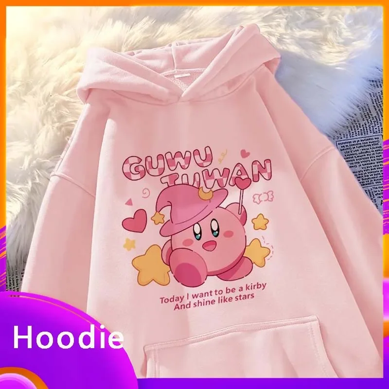 Sudadera con capucha con estampado de Anime Kirby para niños, Sudadera con capucha Kawaii, dibujos animados, Top suelto de moda informal, ropa para niños, regalo para niñas