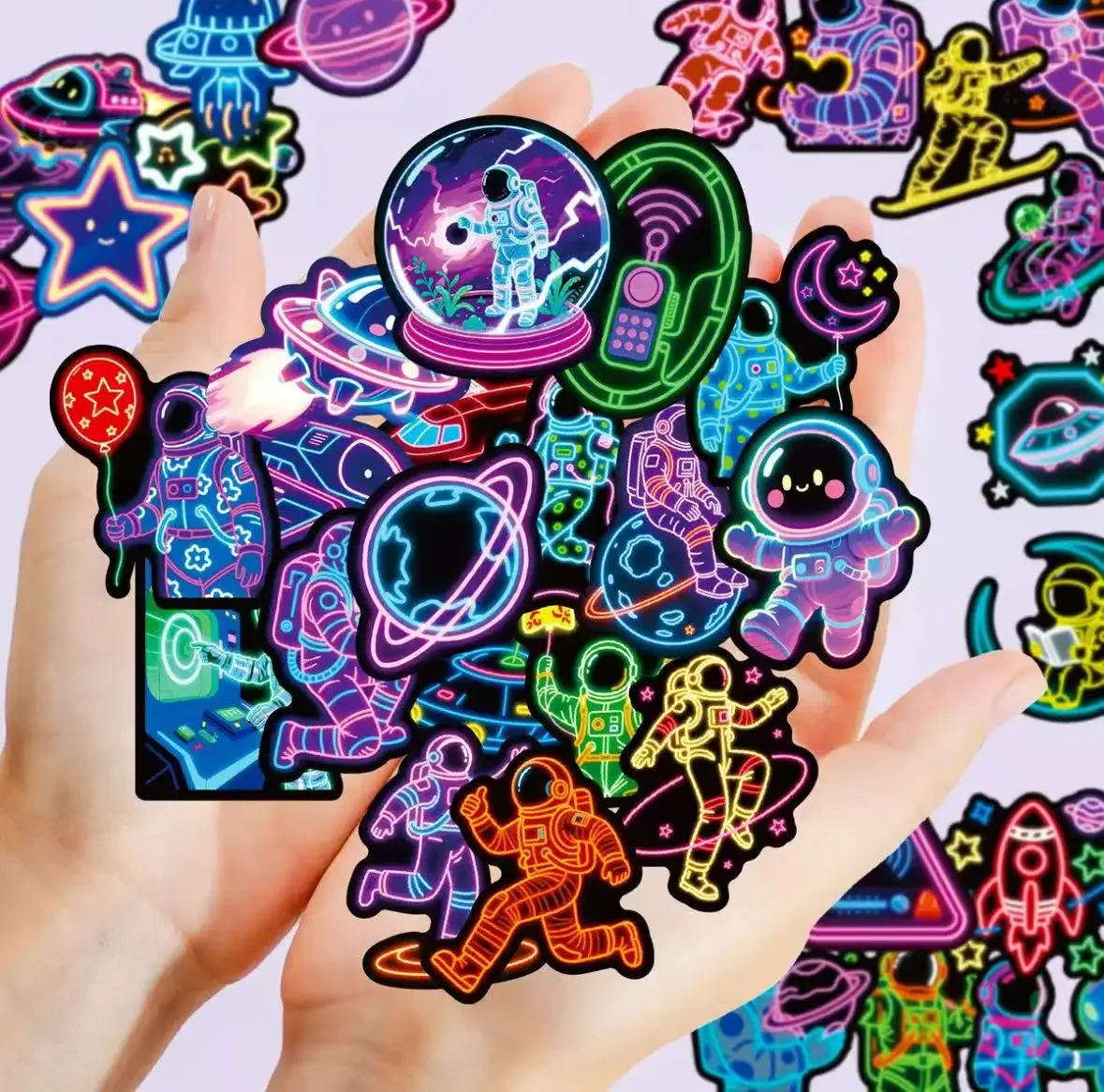 56 New Neon Astronaut Graffiti Stickers Waterproof  Stickers can be used to decorate your laptop notebook and wherever you