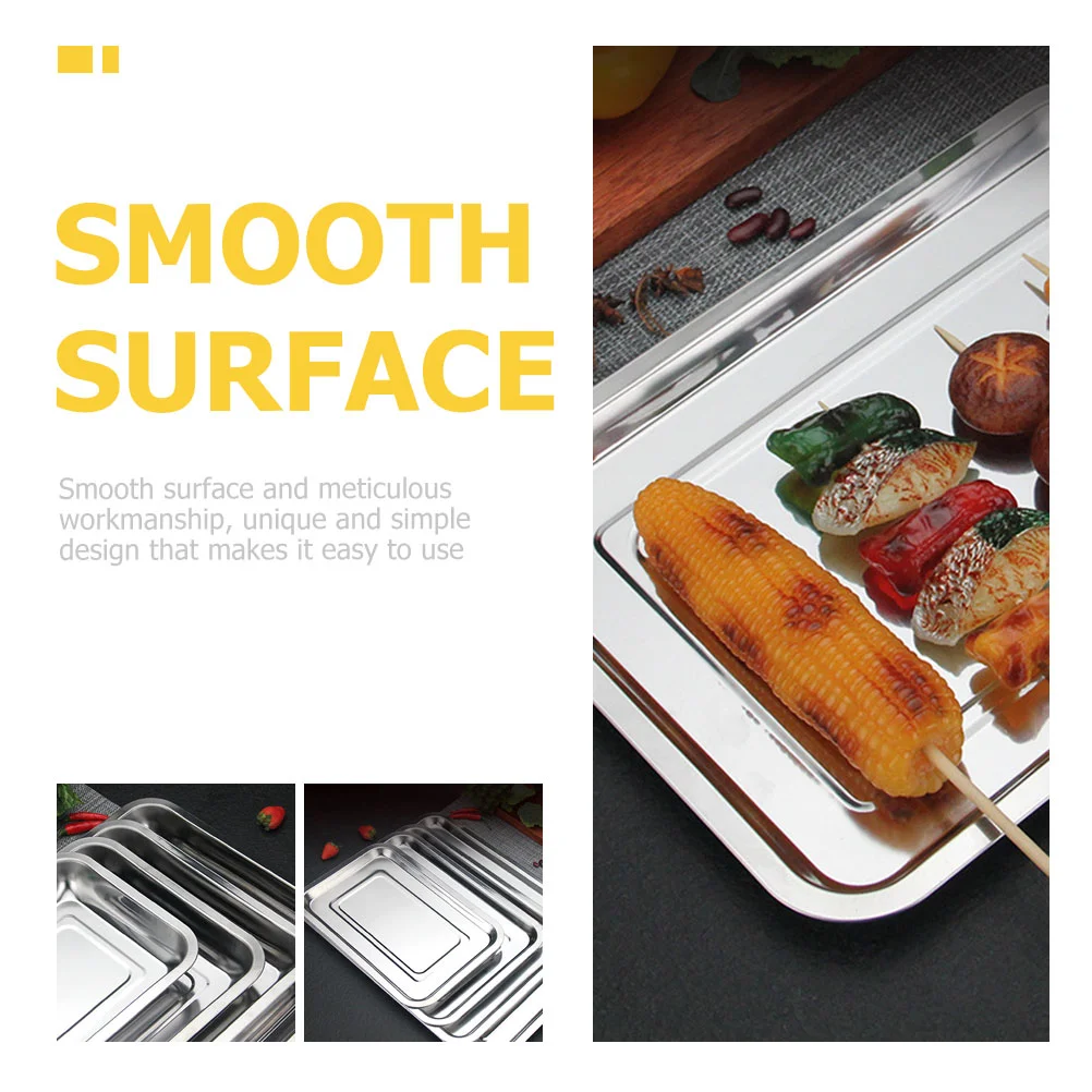 10 Pcs Tray Food Containers Rectangular Baking Snack Plate Stainless Steel Dessert Storage Home Plates Toddler Severing