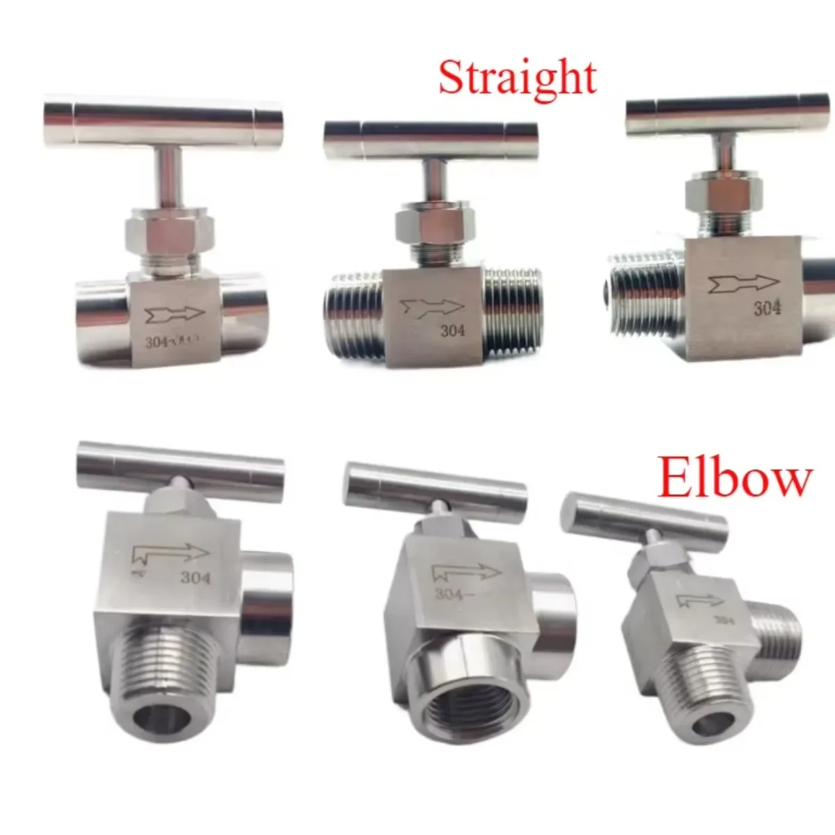 1/8 "1/4" 3/8 "1/2" BSP żeńskie męskie kolanko 90-stopniowy zawór iglicowy Żuraw 304 kontrola przepływu ze stali nierdzewnej z jednym uchwytem