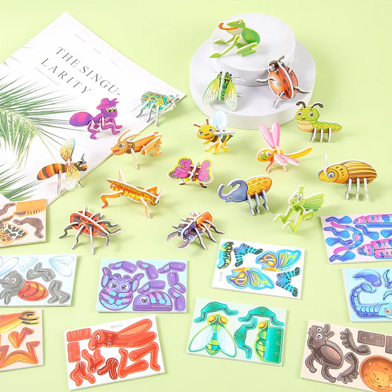 30Pcs Cartoon 3D Animal Insect Theme Paper Jigsaw Puzzles Kids Educational Toys Birthday Favors School Rewards Pinata Fillers