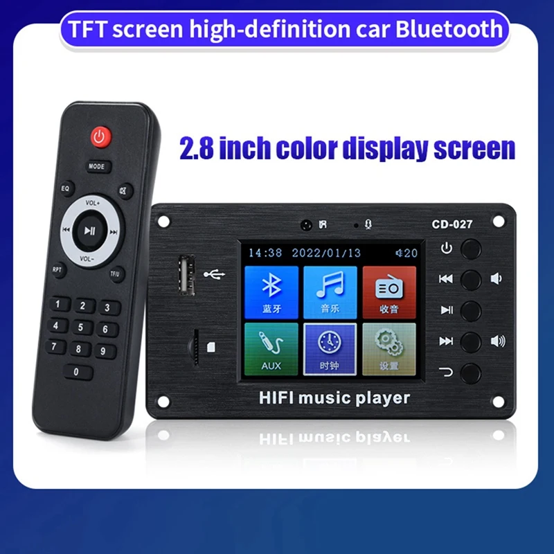 2.8-Inch Color Screen Bluetooth 5.1 Car Synchronization Lossless Decoding Board Time Alarm Clock Fm Audio Decoder