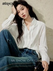 MISHOW Solid Loose Fit Shirt for Women Spring 2025 Dropped Shoulder Long Sleeved  Top Casual Turn-down Collar Shirts MXE13C0405