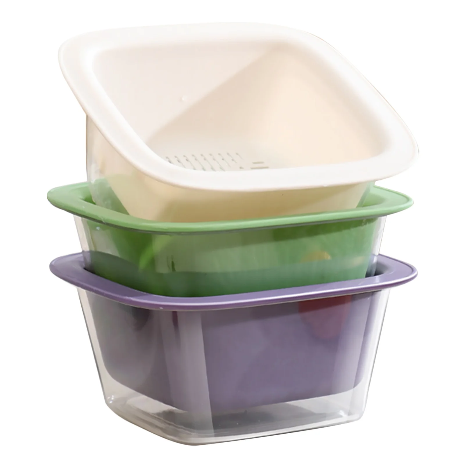 

3Pcs Plastic Kitchen Strainer Colander Bowl Fruit Vegetable Washing Drain Basket Dual Layer Design Quick Draining