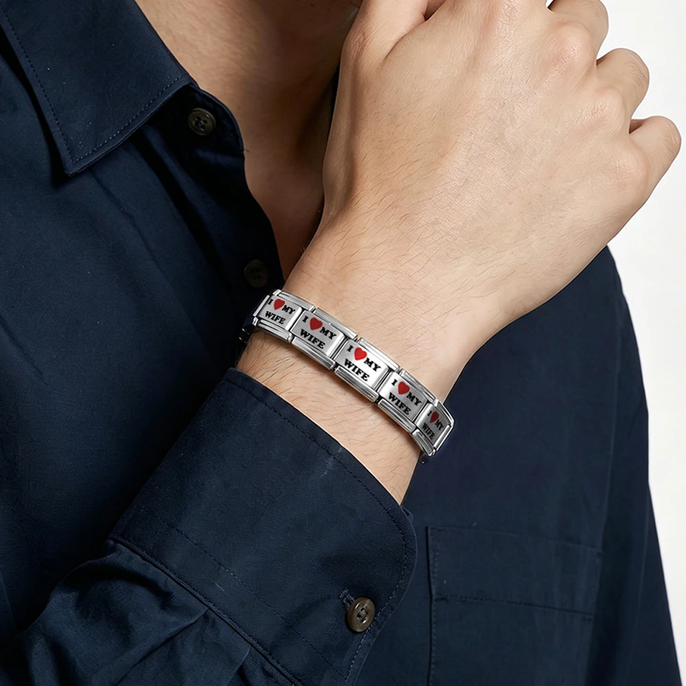 Laser-Gravur Italienische Charms für Frauen und Männer 'I Luv My Family' 9mm Edelstahl-Perlen DIY Armband-Herstellung Trendiger Schmuck Geschenke – Detail 3
