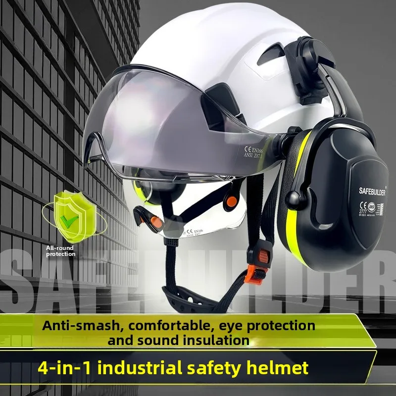 

CE Construction Safety Helmet With Visor Built In Goggle Earmuffs For Engineer Hard Hat ANSI Industrial Work Cap Head Protection