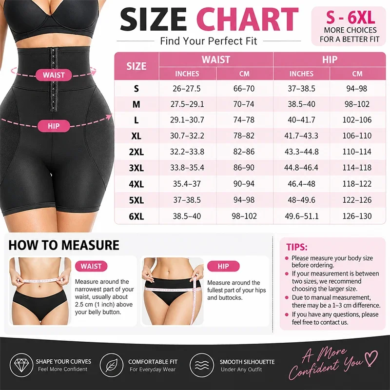 Body Shaper Women Hip Pads Shapewear Waist Trainer Tummy Control Panties Butt Lift Hip Enhancer Underwear 3-Row Hook Panty