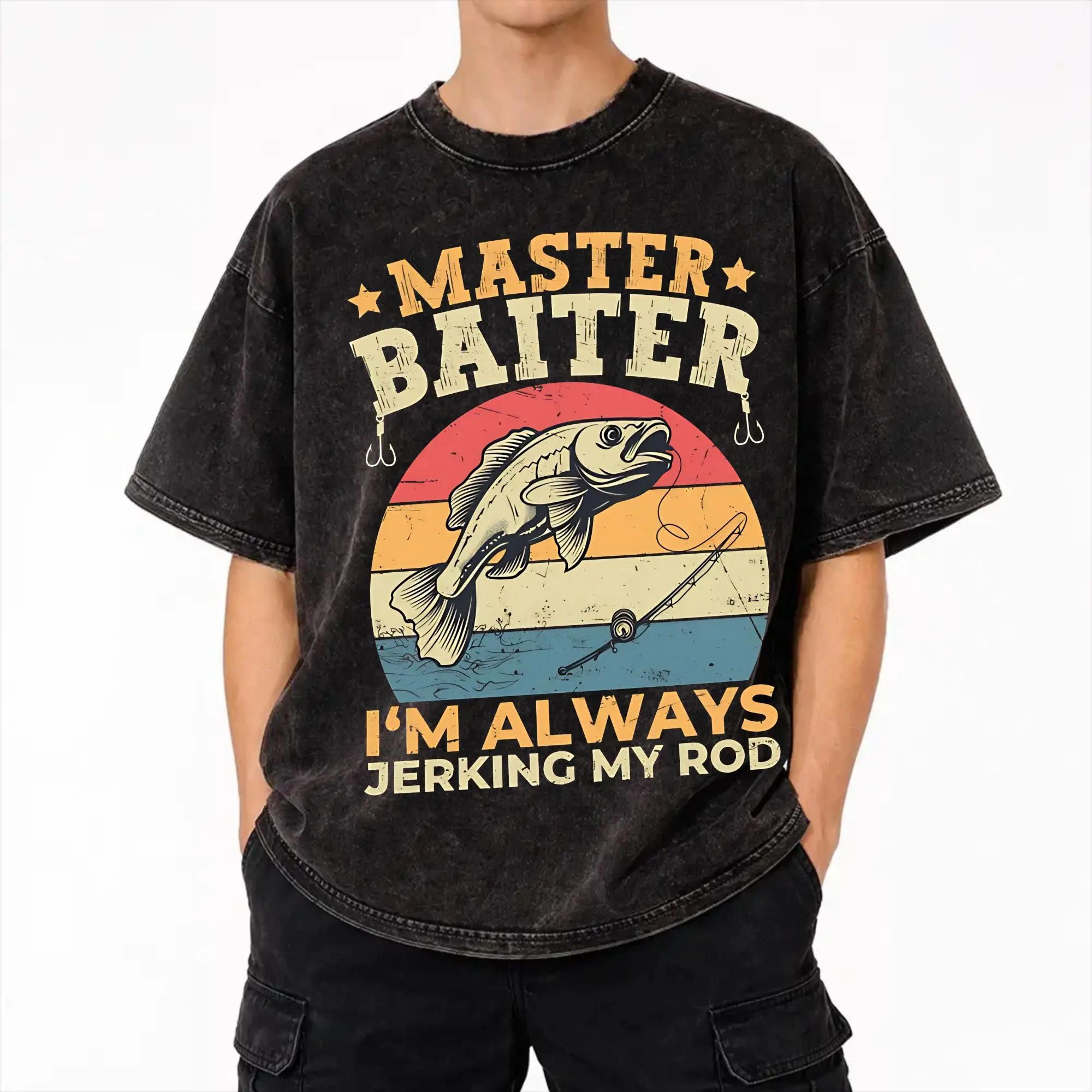 Master Baiter Funny Fishing  T Shirt Hip Hop Washed Cotton Street T-Shirt  Vintage for Men Women Streetwear Summer Tops Tees