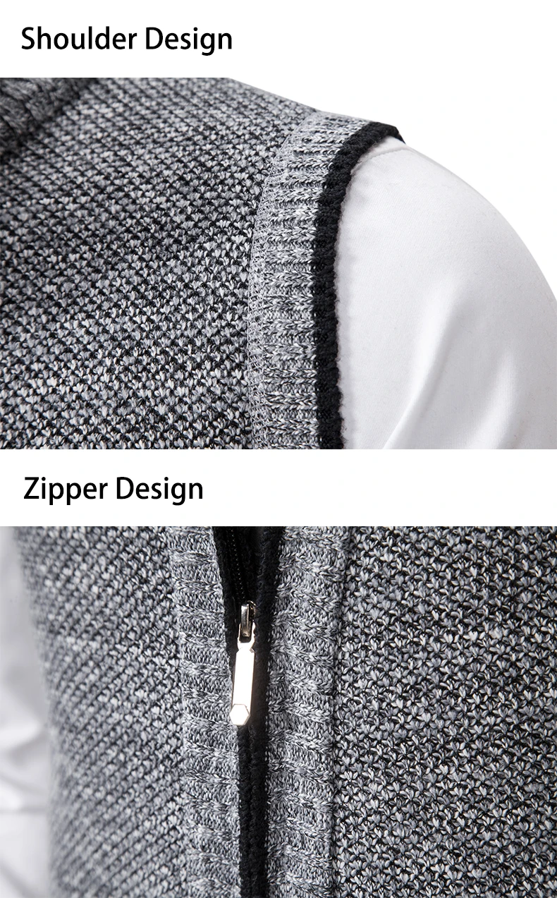 Weste Herren Gestrickter ärmelloser Pullover Wolle Samt Reißverschluss Strickjacke Umlegepullover Rollkragenpullover Strickweste – Detail 22