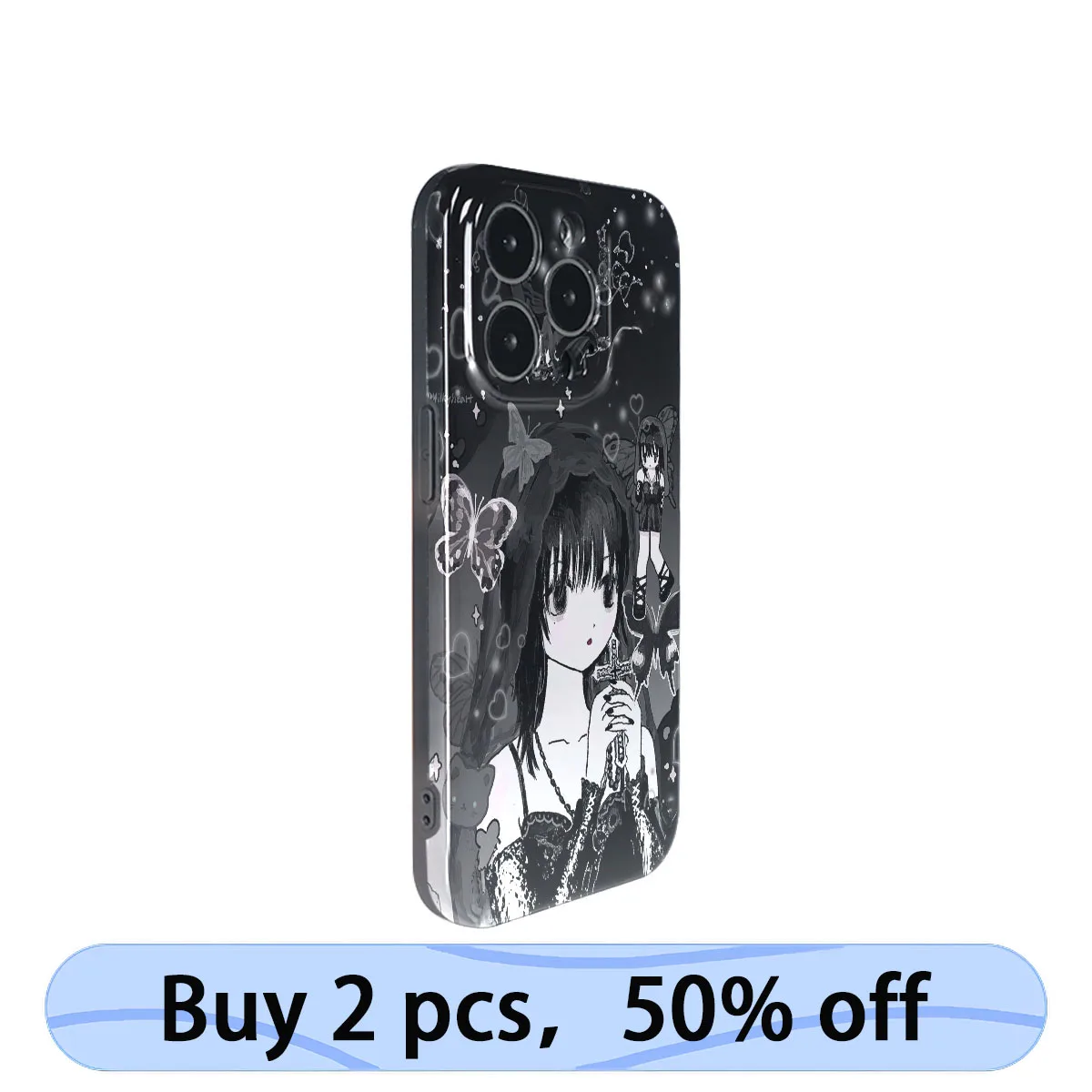 Coque iPhone Art Phone Case Anime Girl Fantastic Elf Cross Butterfly Cover for iPhone 15 14 13 12 11 Pro Max Plus IMD 2 in 1