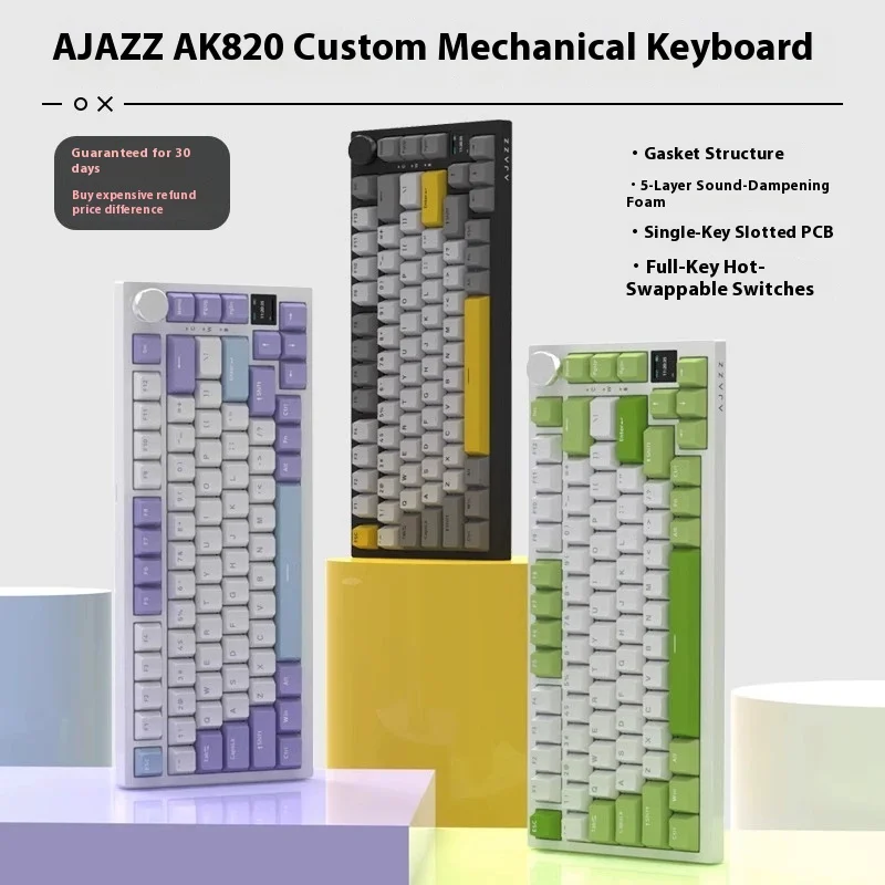 

Горячая черная рыцарь Ak820 Pro, беспроводная Bluetooth-механическая клавиатура 75, массив, три режима игры, специальный ноутбук, планшет, подарок