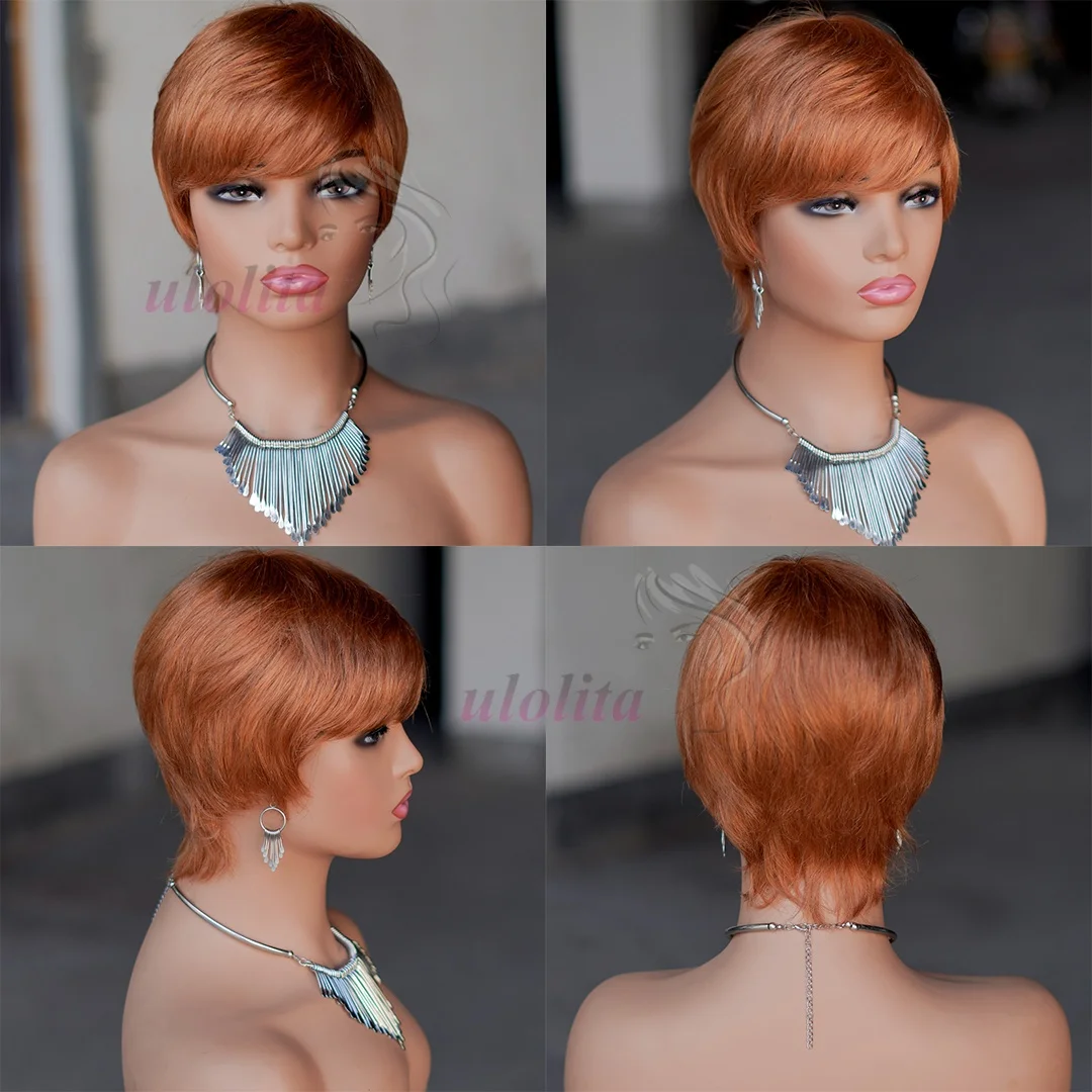Blond 613 Kurze Pixie-Cut Echthaarperücke mit Pony für schwarze Frauen 1B # Brasilianische glatte Remy-Haarperücke, Bob-Schnitt, vollständig maschinell gefertigt – Detail 24