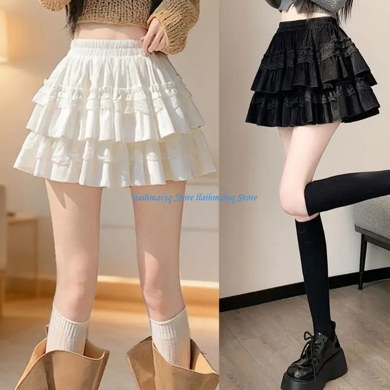 

573B Luxury High Waist Skirt A Line Cut with Pleated Tiered Detail Elastic Waist for Elegant Silhouettes Prom Casual Use