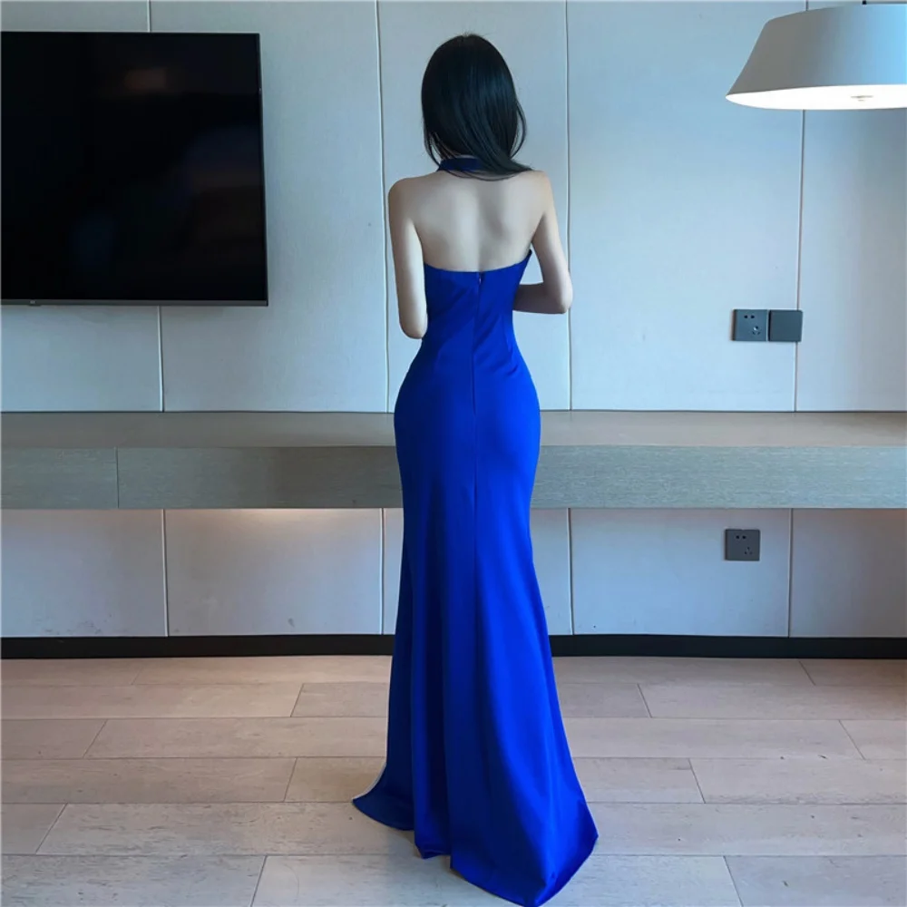 Women's New Retro Halter High Waist Dress Fashion Sexy Banquet Evening Prom Dress Long Party Dresses