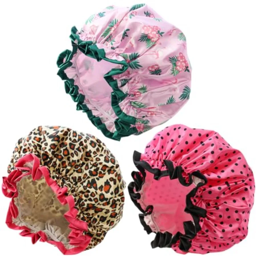 

3 Pieces Shower Cap, Reusable Shower Caps Waterproof, Double Waterproof Layers Bathing Shower Hat, Soft Comfortable EVA Lined S
