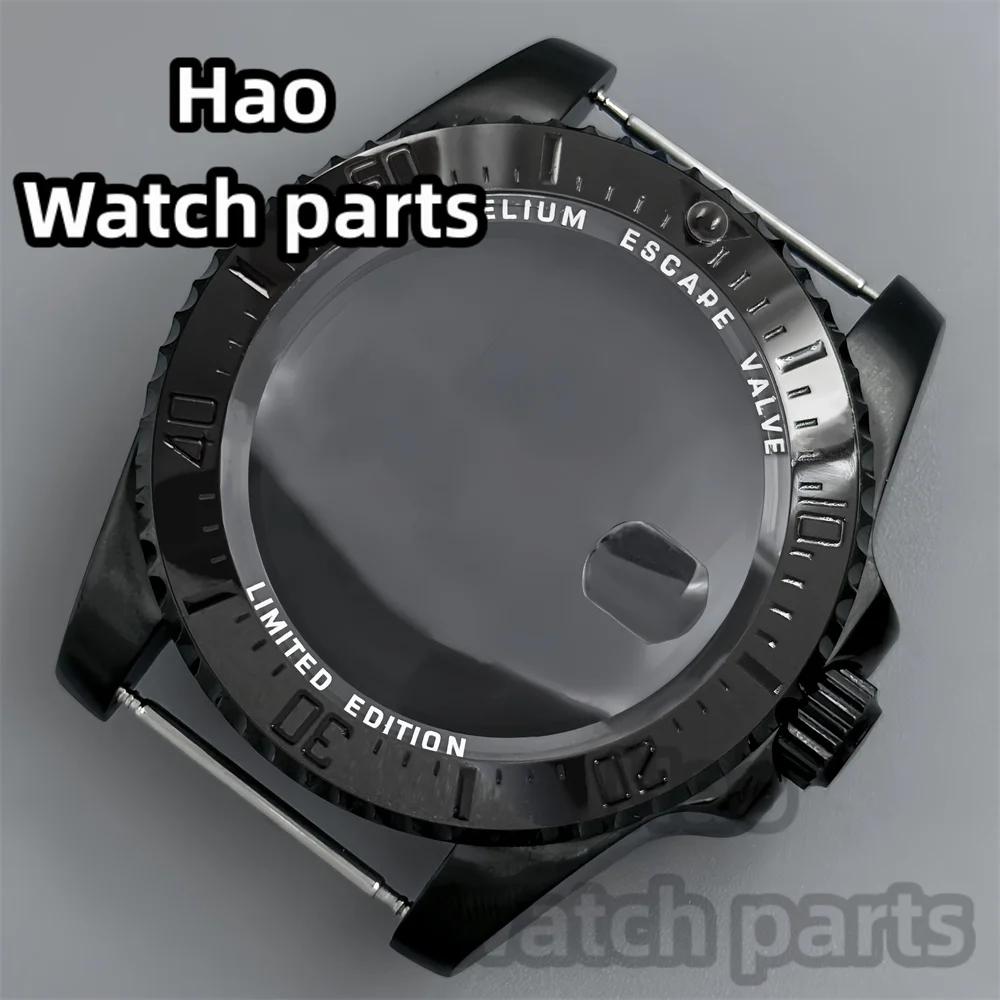 PVD Black 40mm Laser Inner Shadow Men's Watch Case SUB Black Ring Suitable For NH34 NH35 NH36 Movement Breathable Hole Case