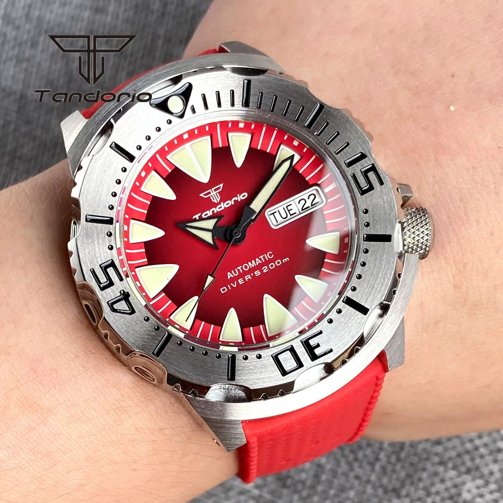 

Tandorio NH36A Date Week 42mm 20Bar Dive Monster Automatic Watch for Men Luminous Dial AR Sapphire Glass Rubber Strap