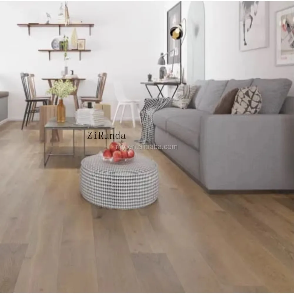 Versión personalizada del piso de roble blanco, proceso de trefilado de villa de madera de ingeniería