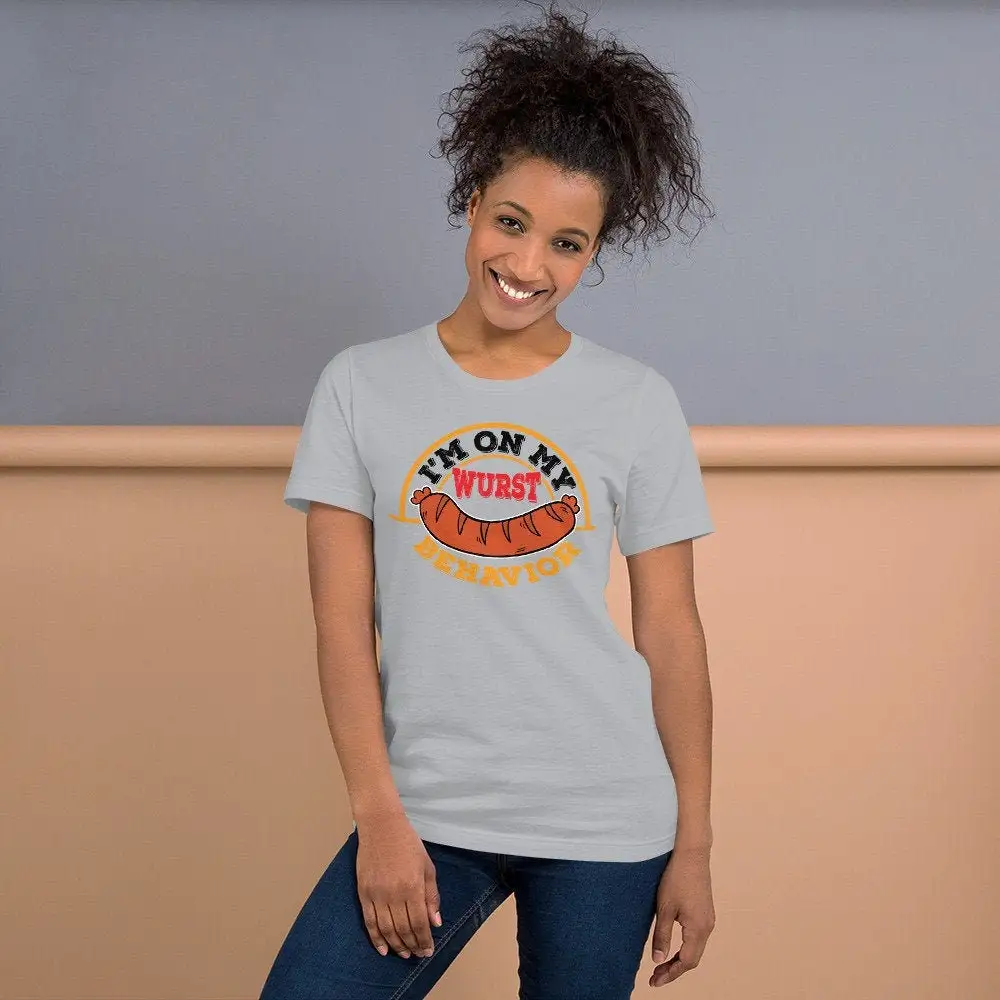 OktoberfesT T Shirt Funny Bratwurst On My Wurst Behavior October Fall Festival