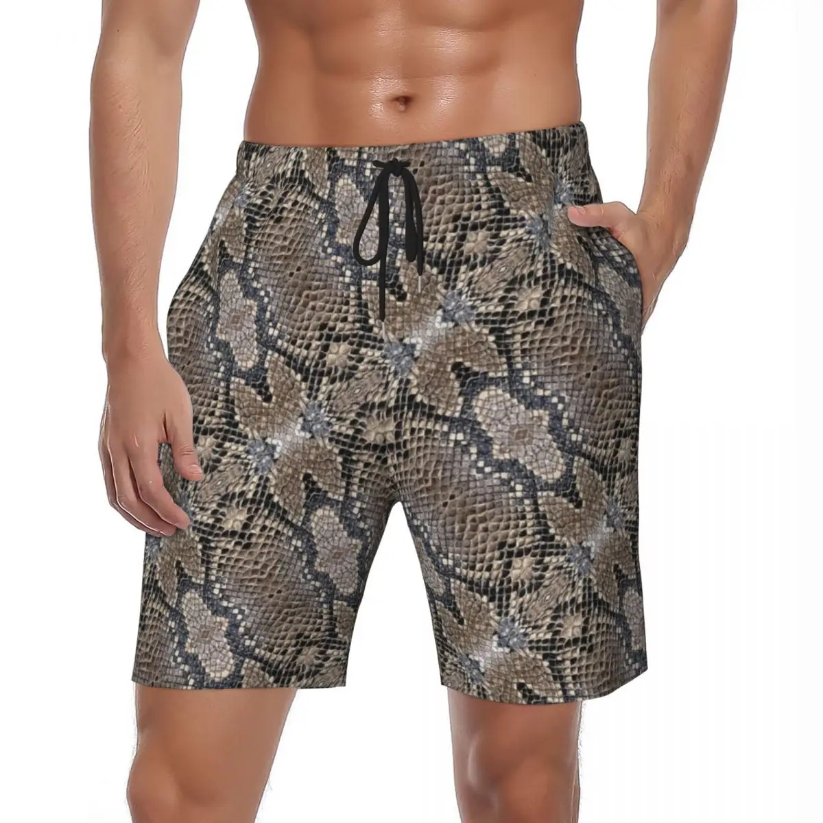 Traje de baño clásico de piel de serpiente, pantalones cortos de verano, grises y plateados, pantalones cortos Retro de piel de serpiente, bañadores de playa de diseño para hombre