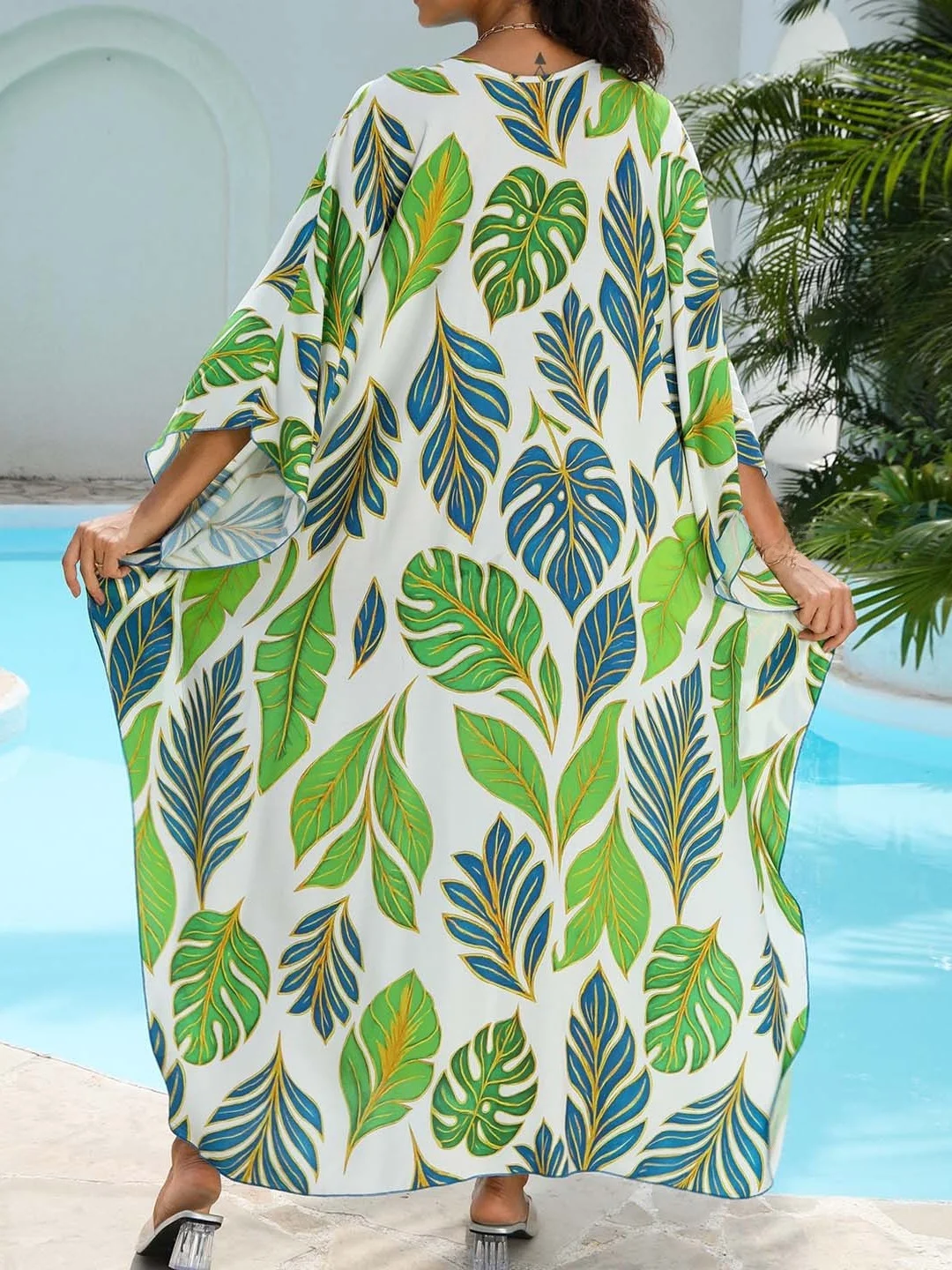 N Sle Long Dr Loose Fit Beach Vaion Aosphere Sensation Print Cotton V-Ne A-Line تنورة ماكسي Dr
