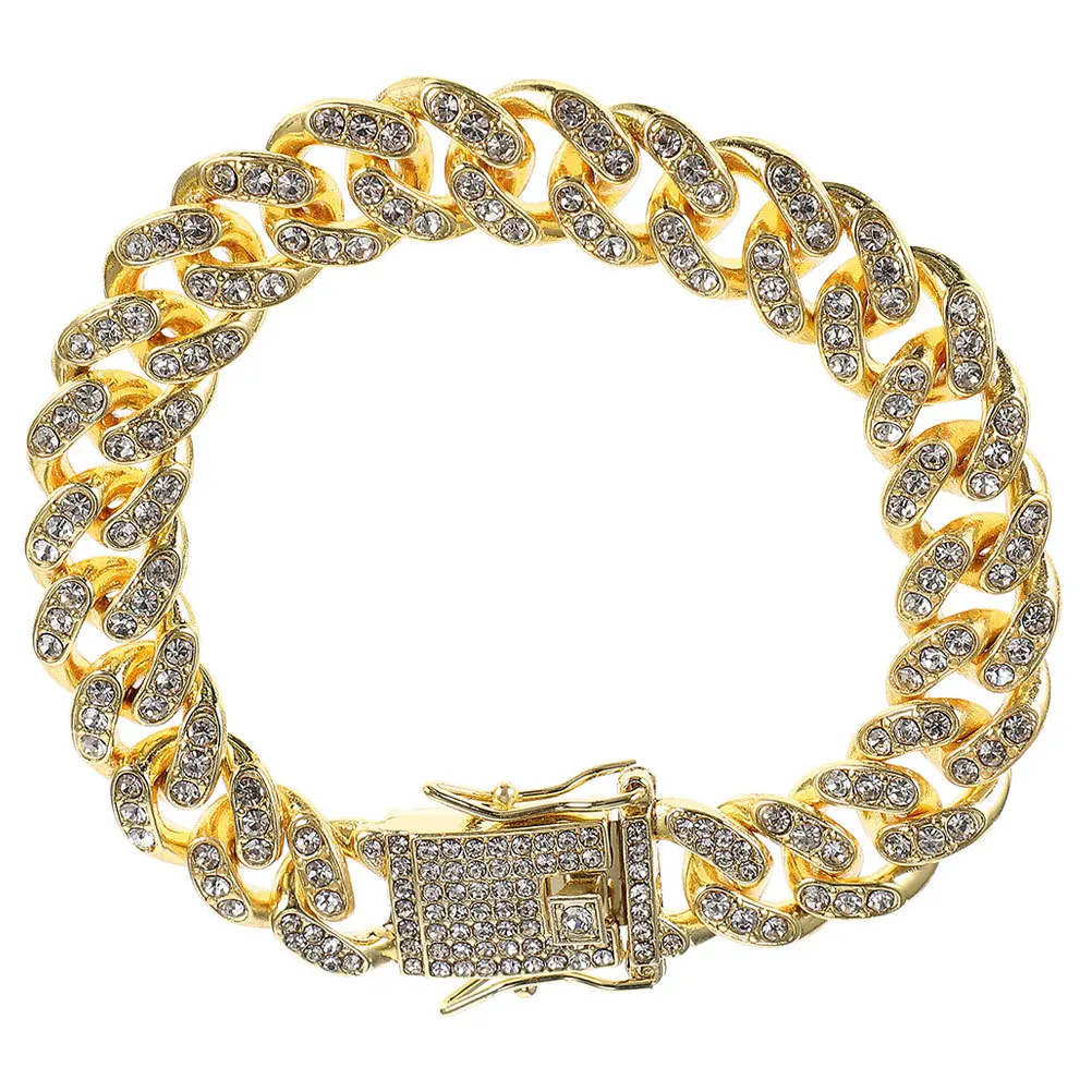 

Dog Chain Collar Simulated Diamond Decor Metal Link Rust Resistant For Medium Large Dogs Stylish Pet Necklace Dog Chain