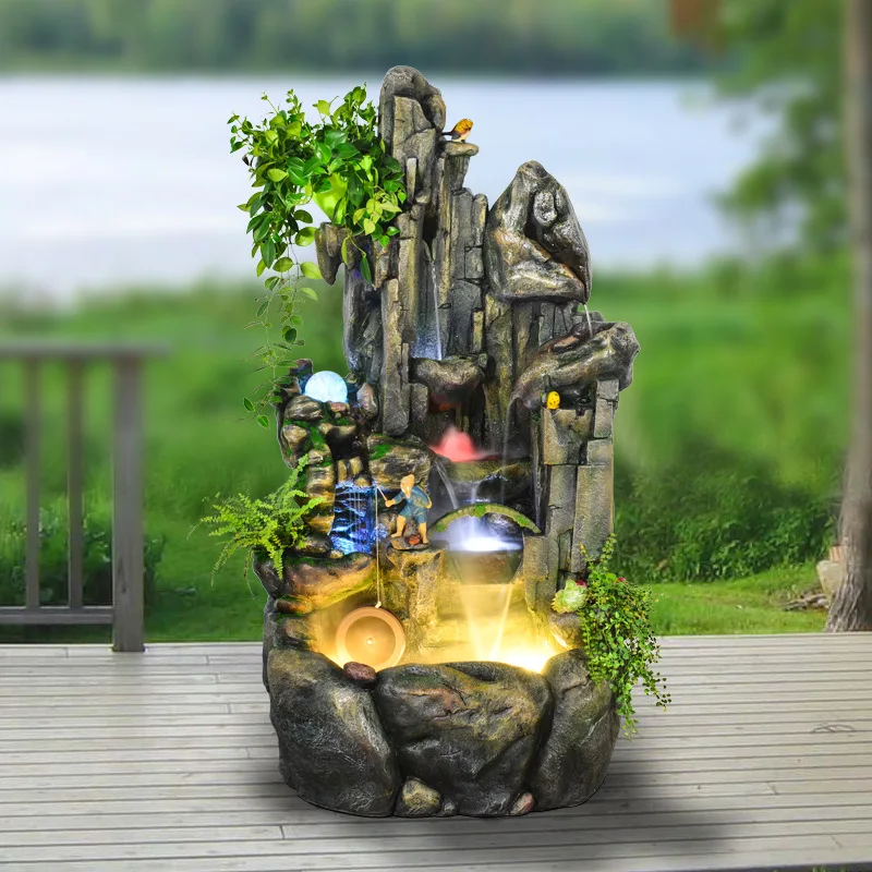 

Pastoral landscape landscape ornament, landscape balcony living room courtyard floor ornament, resin rockery flowing water fount