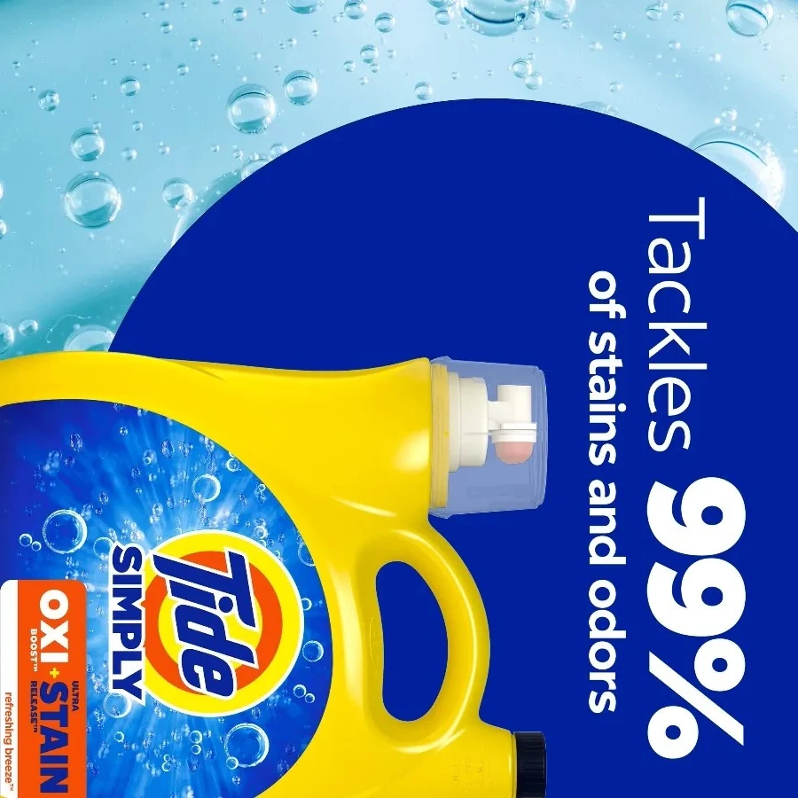 

NEW Arrival-Tide Simply Laundry Detergent Liquid Oxi Boost + Ultra Stain Release, Refreshing Breeze Scent, 94 fl oz, 70 Loads
