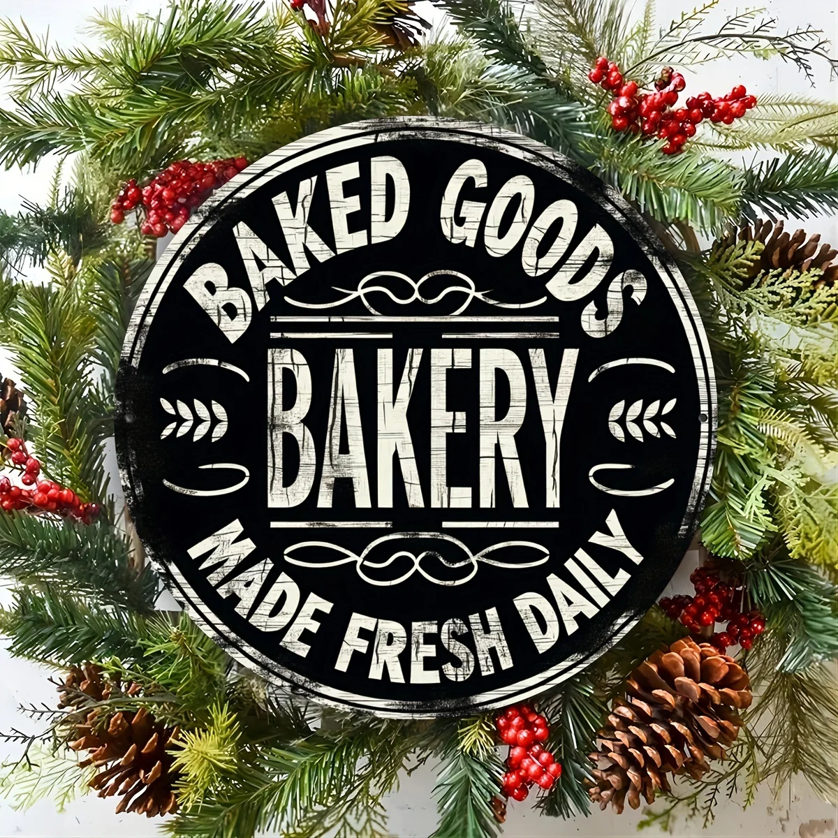 ديكور الغرفة قطعة واحدة من لافتة فنية جدارية معدنية من الألومنيوم على الطراز العتيق، "السلع المخبوزة المصنوعة منعشًا يوميًا"، تصميم متين وسهل التعليق #3