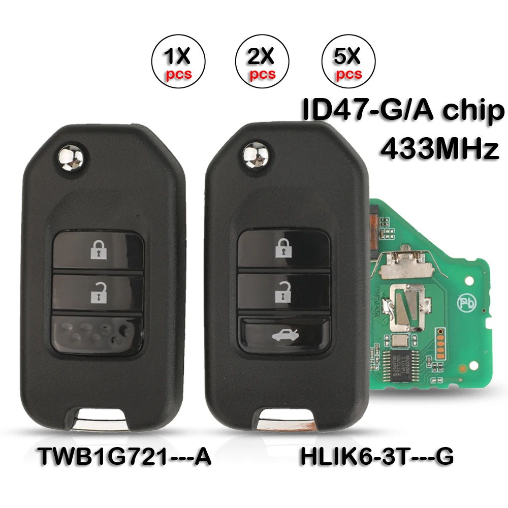 

Чехол для дистанционного ключа Kutery 2/3BTN для Honda Civic, Accord, City, CR-V, Jazz, XR-V, Vezel, HR-V, FRV, Spirior, JADE 433 МГц HLIK6-3T / TWB1G721