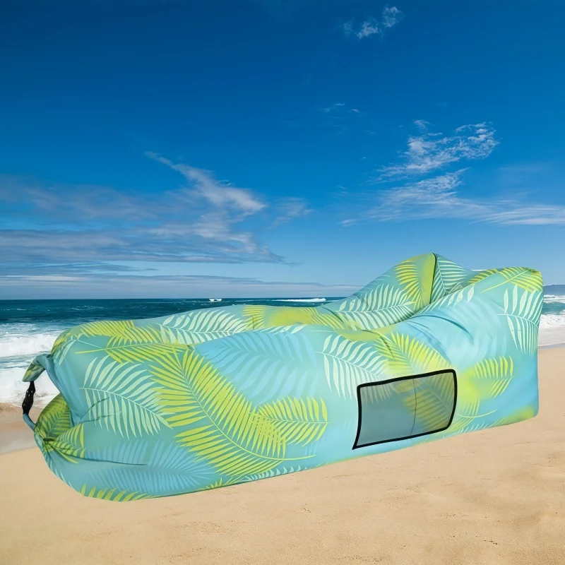 

Beach Music Festival Inflatable Sofa Bed, Summer Camping Colorful Striped Inflatable Sofa Sleeping Bag Single Portable Air Sofa