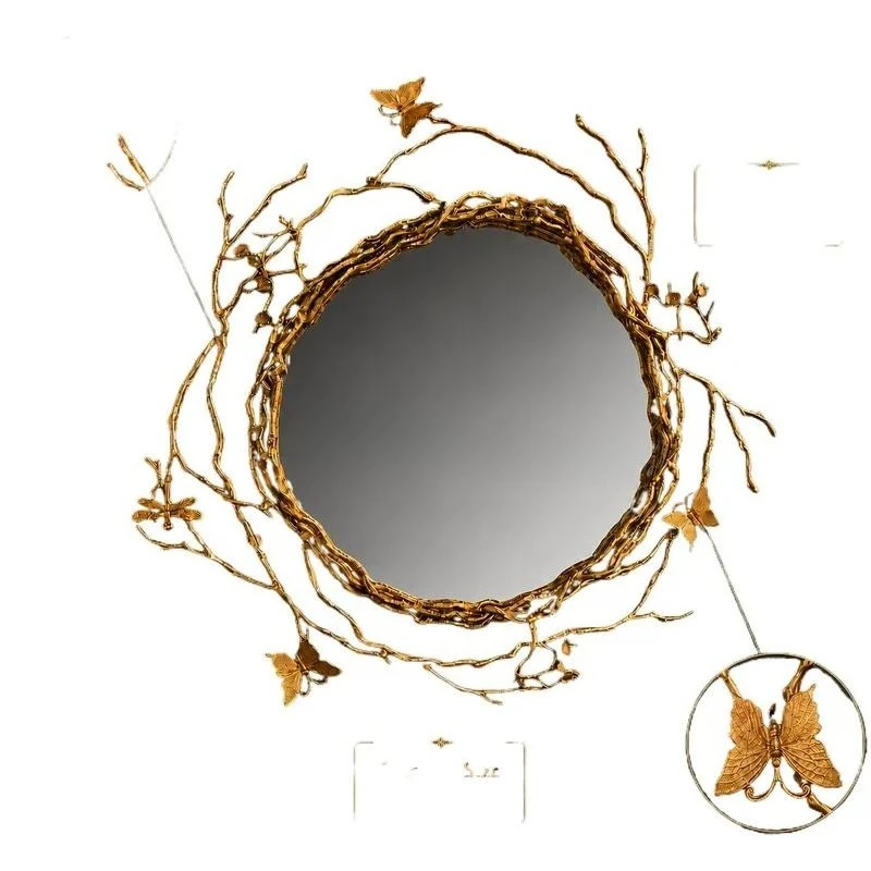 Luxury Handmade Copper Butterfly Branch Mirror for Hotel Villa Bathroom Custom Gold Decorative Wall